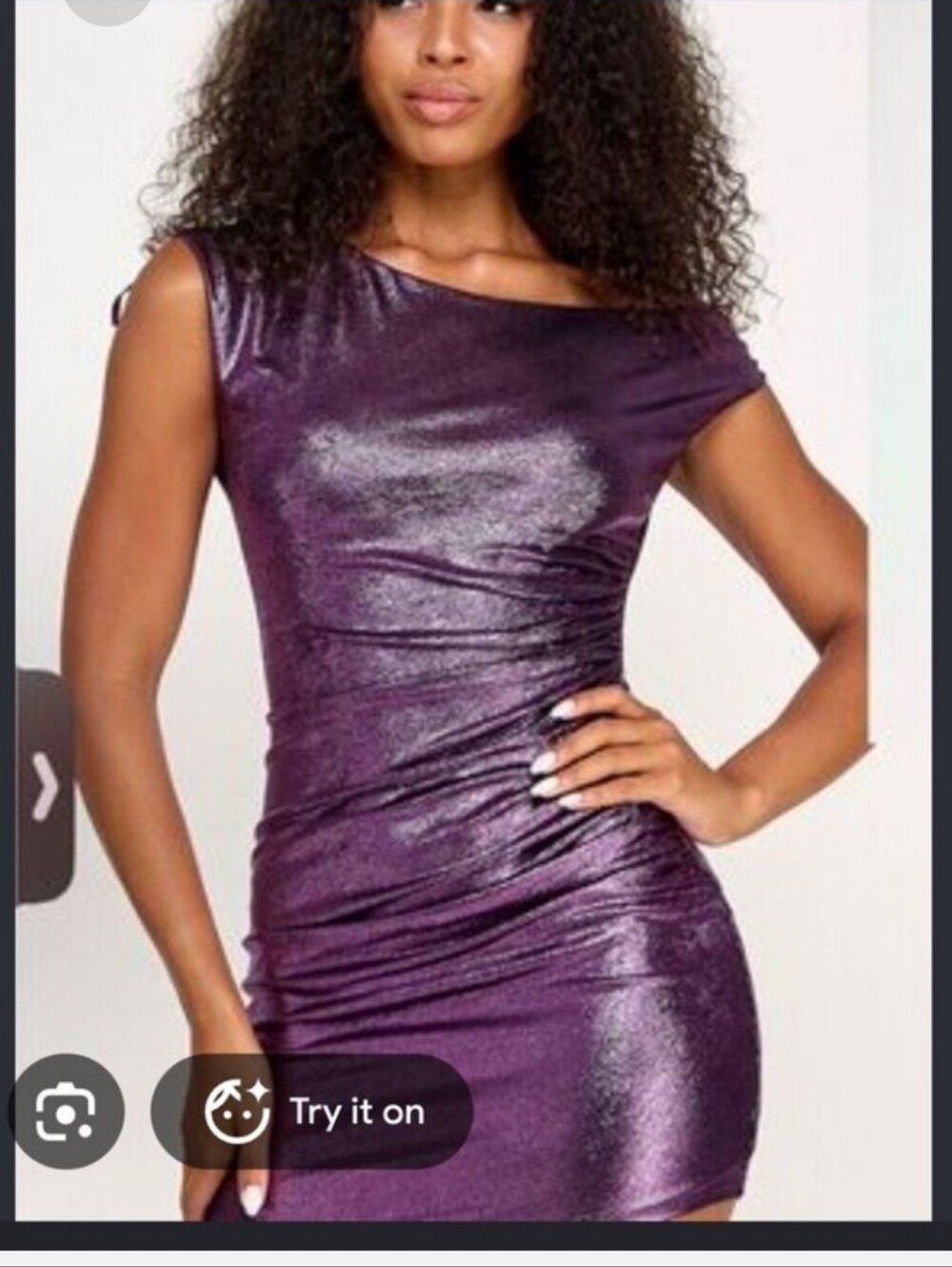 City Studio NWT Purple Metallic Ruched Cowl Neck Mini Dress Party Cocktail